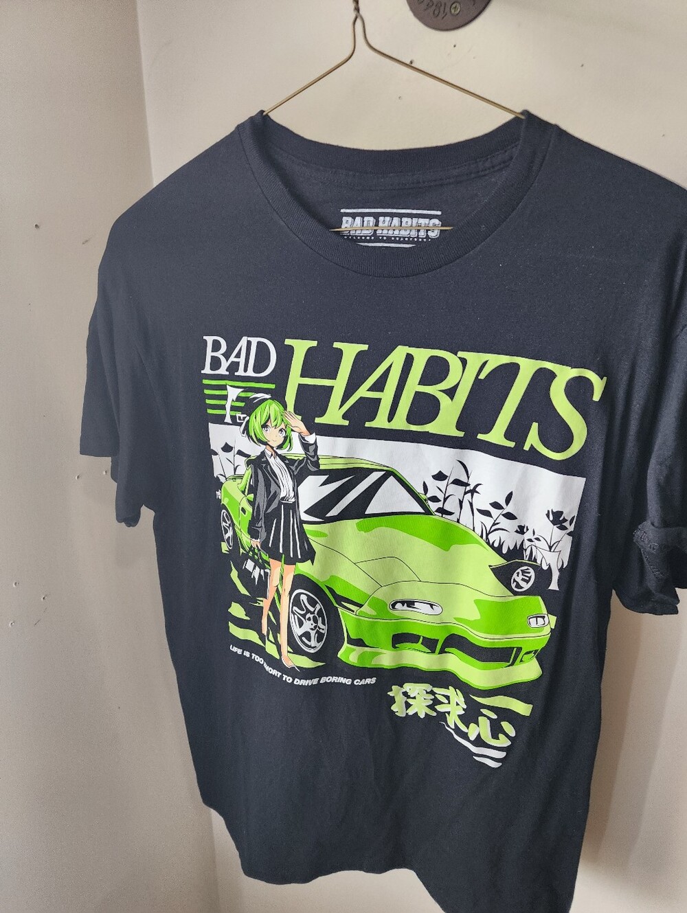 Black And Green Anime Girl With Mazda Graphic Shirt